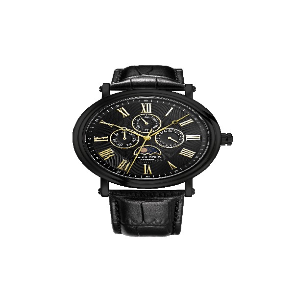 ARIES GOLD URBAN KENSINGTON BLACK STAINLESS STEEL G 101 BK-BKG LEATHER STRAP MEN'S WATCH